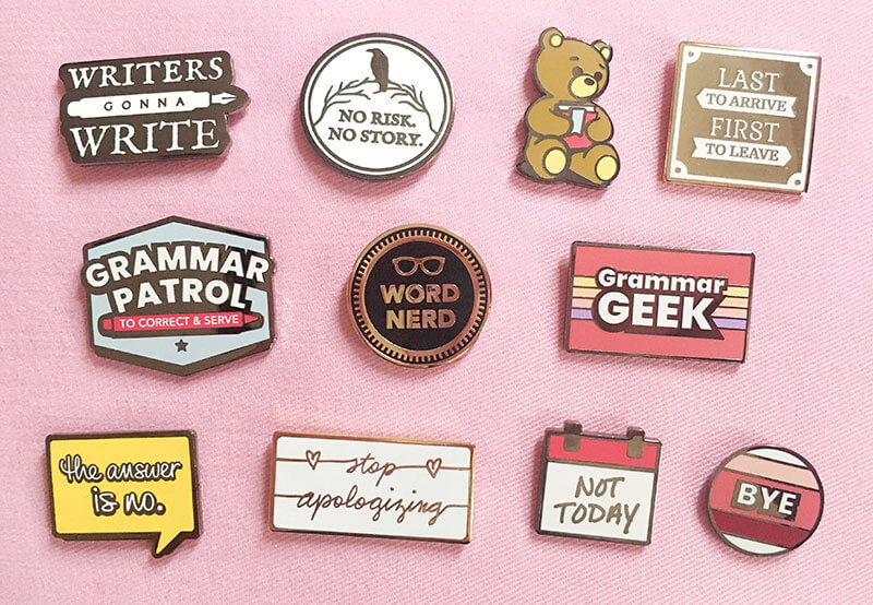 Introvert and writers enamel pins