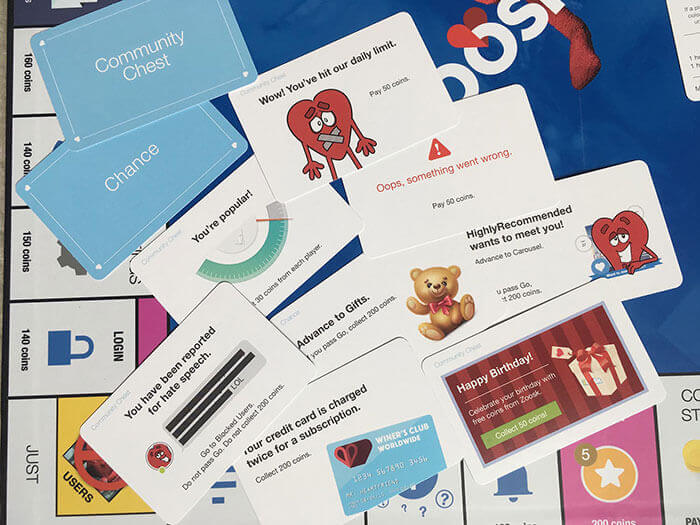 Close up of some of the Chance and Community Chest Cards